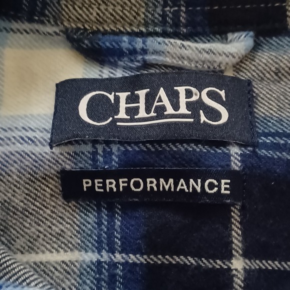 Chaps Performance Blue Plaid Flannel Shirt Men's Large L/S Cotton Rustic Preppy - Picture 5 of 10